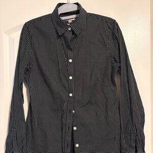 Banana Republic Button Down Shirt Fitted Black Pindots Sz 6 EUC